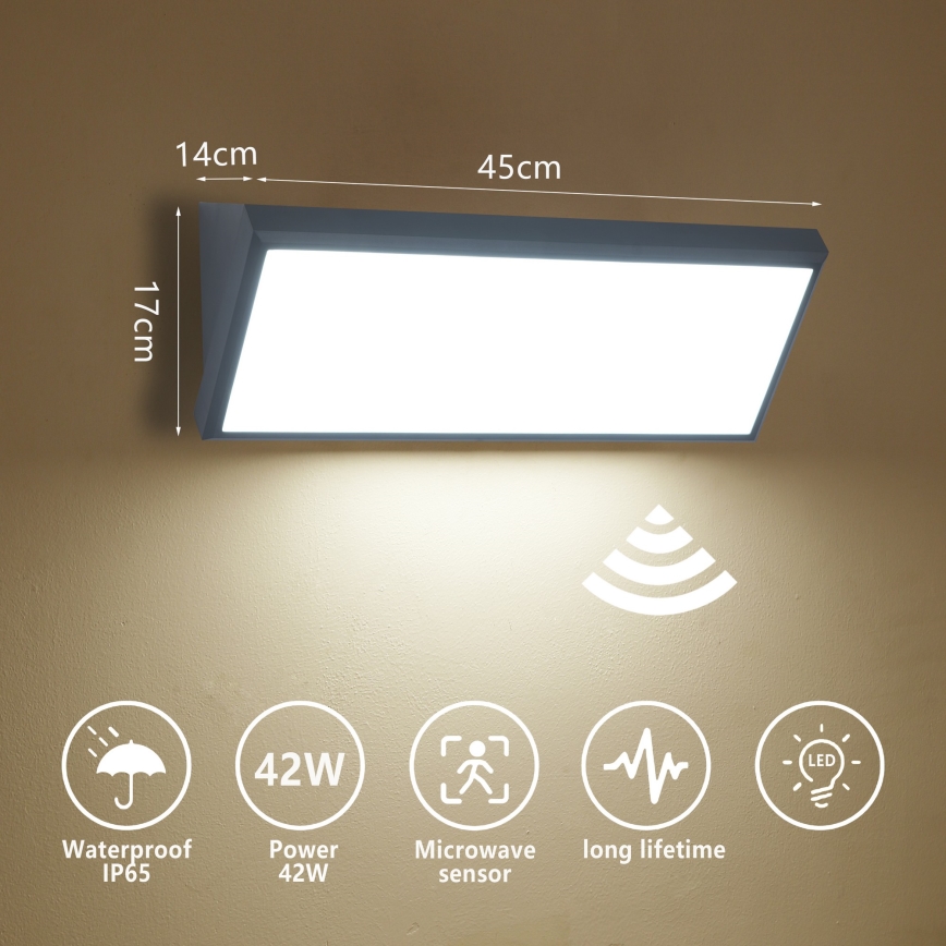Brilagi - Aplique LED de parede para exterior com sensor TRIANGLE LED/42W/230V 45 cm antracite IP65