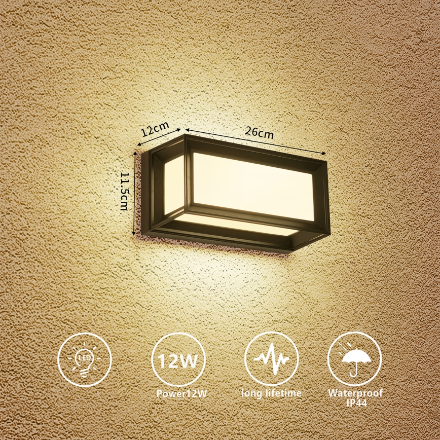 Brilagi - Aplique de parede LED para exterior PARKER LED/12W/230V preto IP44