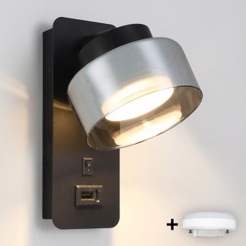 Brilagi - Aplique de parede LED RGB+CCT dimerizável com porta USB AURA LUX 1xGX53/14W/230V 2700-6500K Wi-Fi Tuya preto/fumê