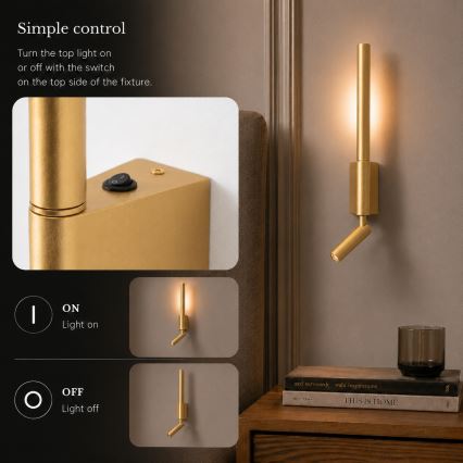 BRILAGI - Aplique de parede LED VIXON LED/3W/230V + LED/5W dourado IRC 90