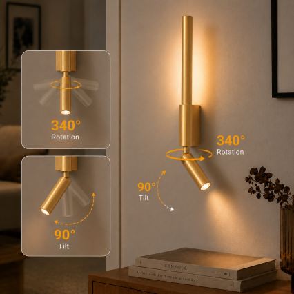 BRILAGI - Aplique de parede LED VIXON LED/3W/230V + LED/5W dourado IRC 90