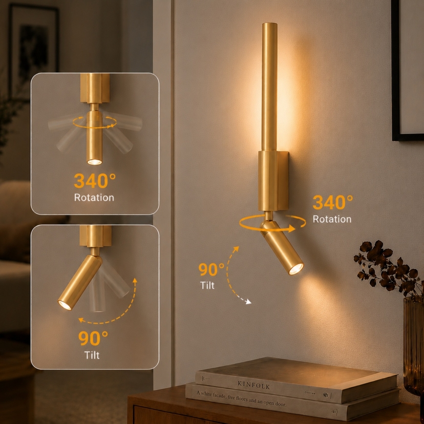 BRILAGI - Aplique de parede LED VIXON LED/3W/230V + LED/5W dourado IRC 90
