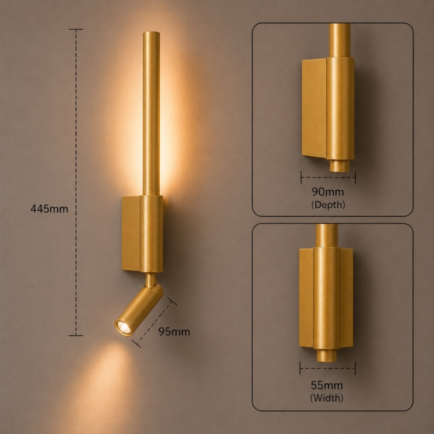 BRILAGI - Aplique de parede LED VIXON LED/3W/230V + LED/5W dourado IRC 90