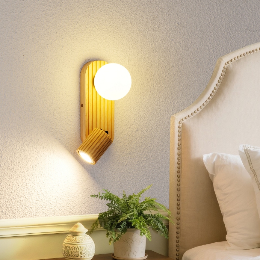 Brilagi - Aplique de parede MODERN WOOD 1xG9/5W/230V + 1xGU10/8W em madeira de seringueira