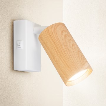 Brilagi - Aplique de parede orientável com interruptor SELE 1xGU10/30W/230V branco/decor carvalho