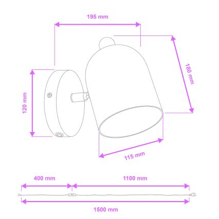 Brilagi - Aplique de parede orientável GALLION 1xE27/15W/230V, rosa