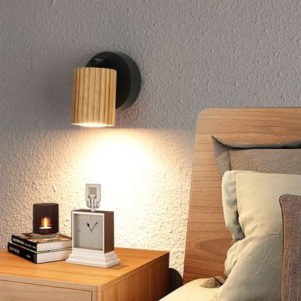 Brilagi - Aplique de parede orientável MODERN WOOD 1xGU10/8W/230V madeira de seringueira/preto