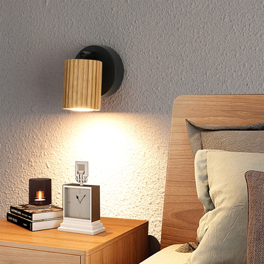 Brilagi - Aplique de parede orientável MODERN WOOD 1xGU10/8W/230V madeira de seringueira/preto