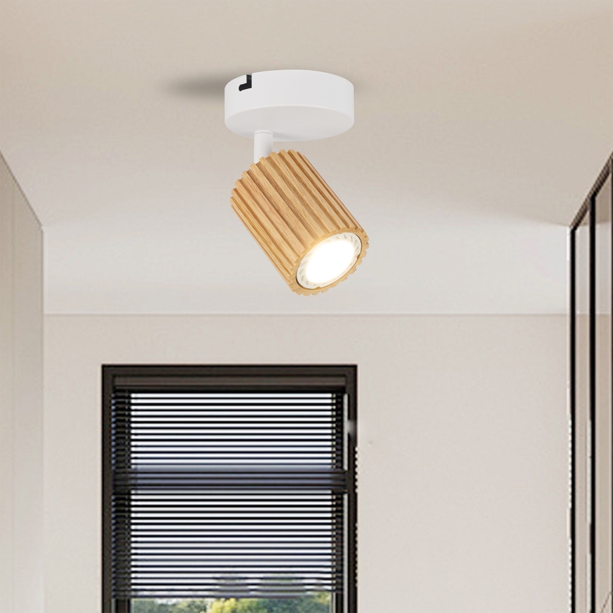 Brilagi - Aplique de parede orientável MODERN WOOD 1xGU10/8W/230V seringueira/branco