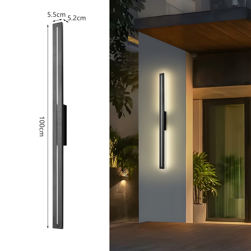 Brilagi - Aplique de parede exterior LINEO LED/24W/230V 3000K IP65 100 cm preto CRI 90