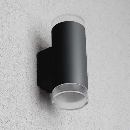 Brilagi - Aplique de parede exterior LED RGBW regulável MATERA 2xGU10/4,8W/230V 3000K IP54 preto + controlo remoto