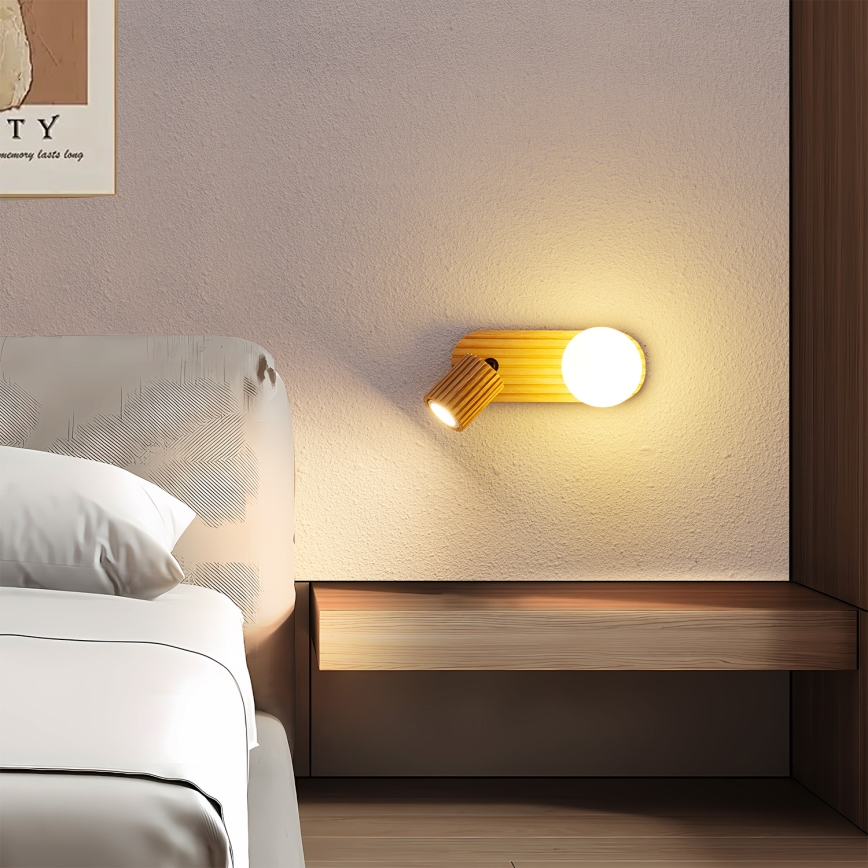 Brilagi - Aplique de parede orientável MODERN WOOD 1xG9/5W/230V + 1xGU10/8W em madeira