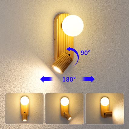 Brilagi - Aplique de parede orientável MODERN WOOD 1xG9/5W/230V + 1xGU10/8W em madeira