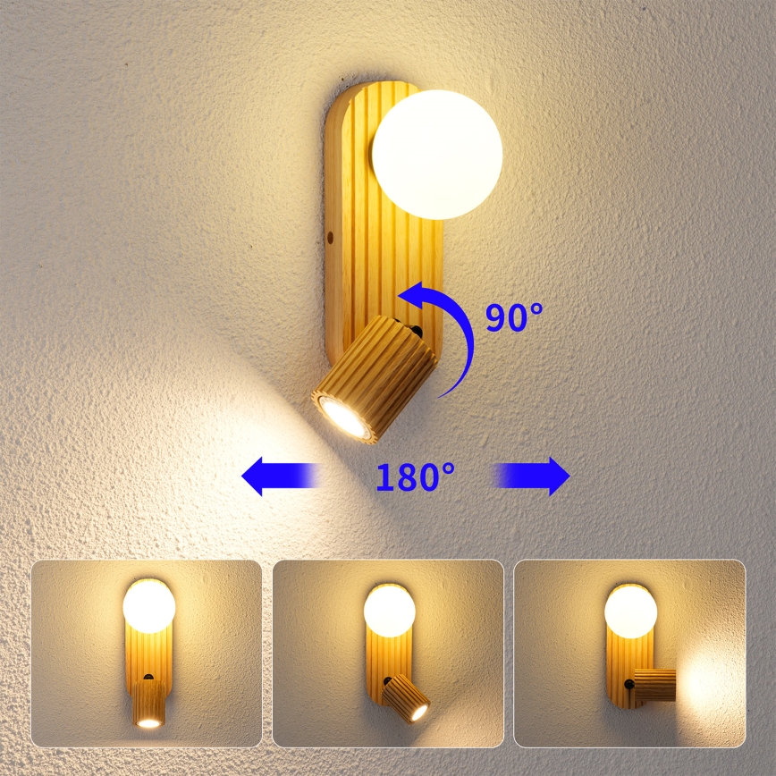 Brilagi - Aplique de parede orientável MODERN WOOD 1xG9/5W/230V + 1xGU10/8W em madeira
