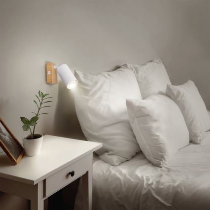 Brilagi - Aplique de parede com foco orientável e interruptor SELE 1xGU10/30W/230V branco/decor carvalho