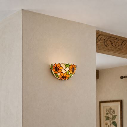 Brilagi - Aplique de parede Tiffany em vitral SUNFLOWER 1xE14/40W/230V