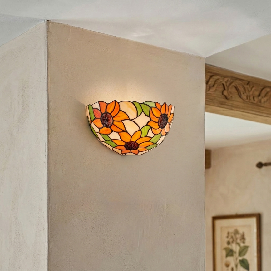 Brilagi - Aplique de parede Tiffany em vitral SUNFLOWER 1xE14/40W/230V