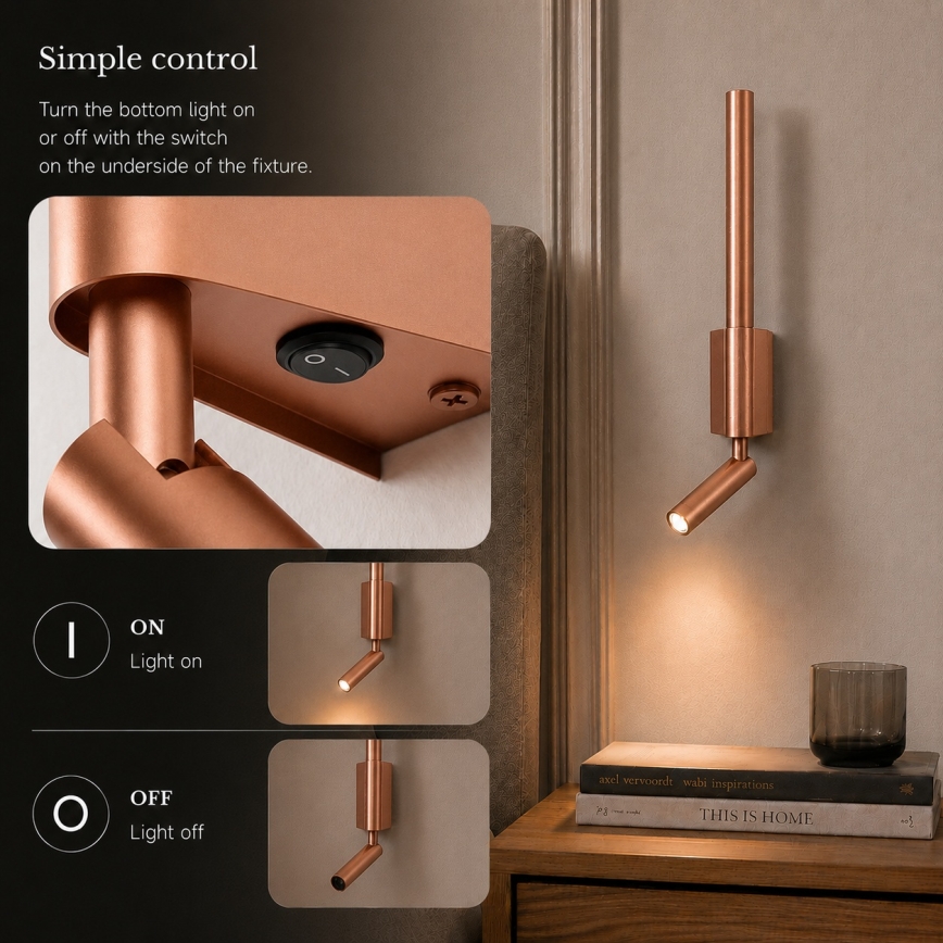 BRILAGI - Aplique de parede direcionável VIXON LED/3W/230V + LED/5W, acabamento bronze, CRI 90