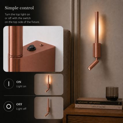 BRILAGI - Aplique de parede direcionável VIXON LED/3W/230V + LED/5W, acabamento bronze, CRI 90