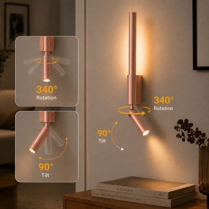 BRILAGI - Aplique de parede direcionável VIXON LED/3W/230V + LED/5W, acabamento bronze, CRI 90