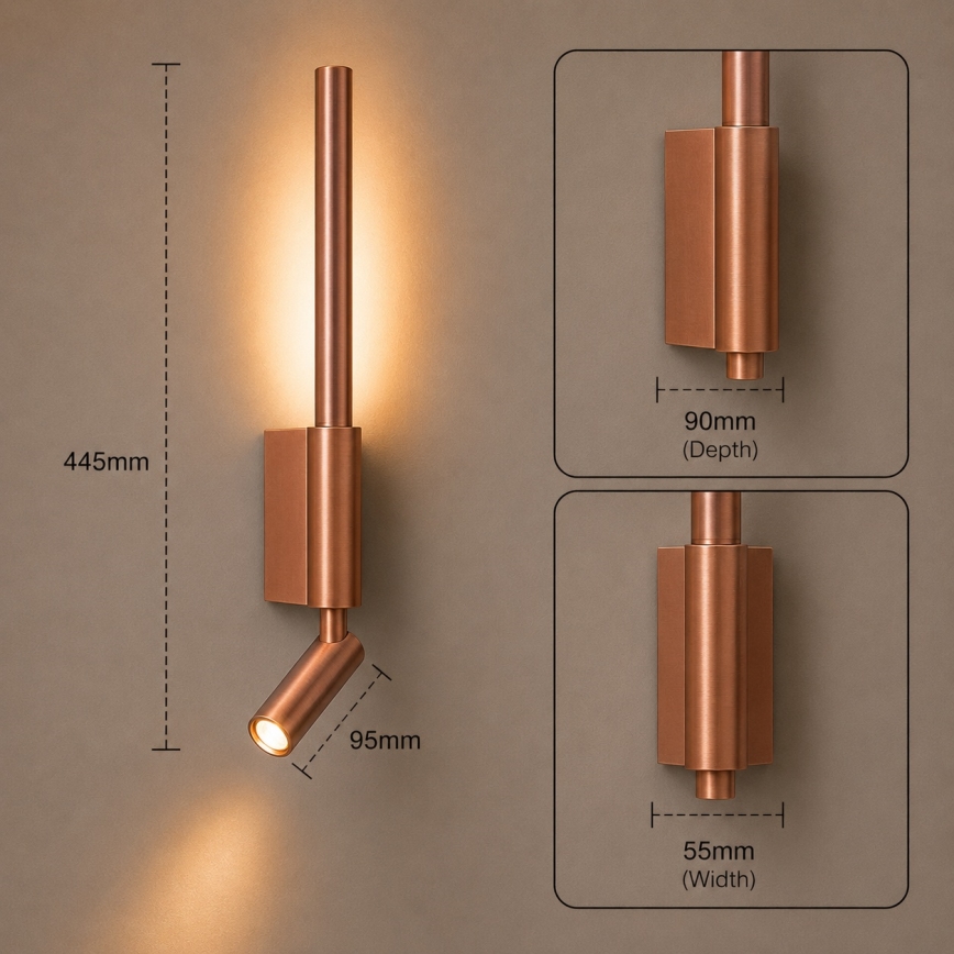 BRILAGI - Aplique de parede direcionável VIXON LED/3W/230V + LED/5W, acabamento bronze, CRI 90