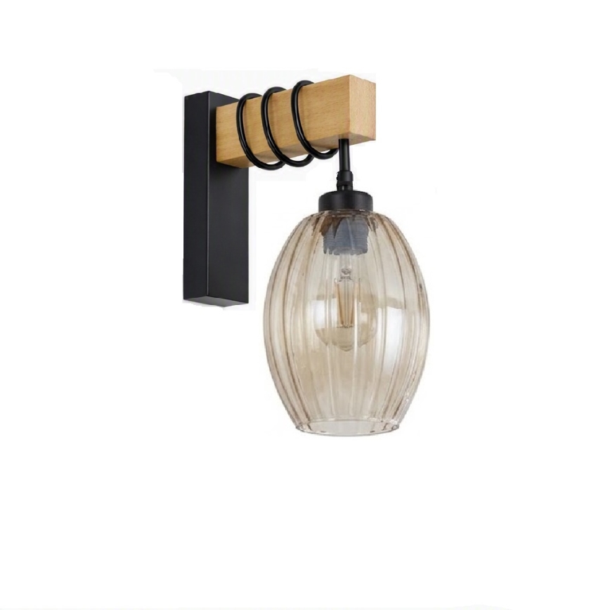 BRILAGI - Aplique de parede WOOD GLASS 1xE27/60W/230V pinho/preto/bege fumê