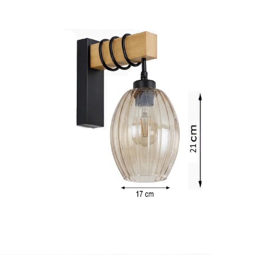 BRILAGI - Aplique de parede WOOD GLASS 1xE27/60W/230V pinho/preto/bege fumê