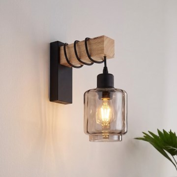 Brilagi - Aplique de parede WOOD GLASS 1xE27/60W/230V pinho/preto/bege fumê
