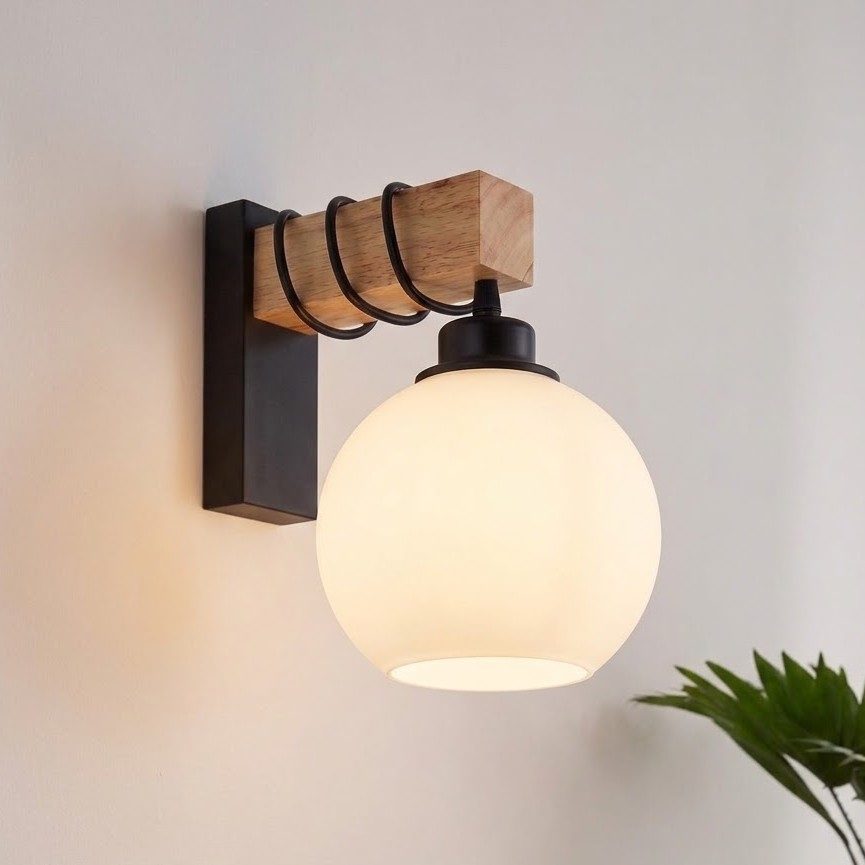 BRILAGI - Aplique de parede WOOD GLASS 1xE27/60W/230V pinho/preto/branco