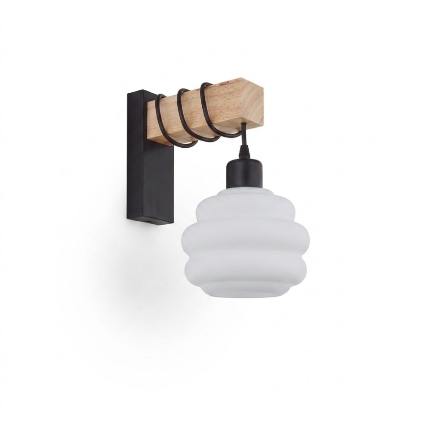 Brilagi - Aplique de parede WOOD GLASS 1xE27/60W/230V pinho/preto/branco