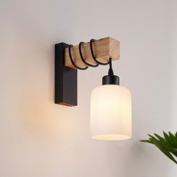 Brilagi - Aplique de parede WOOD GLASS 1xE27/60W/230V pinho/preto/branco