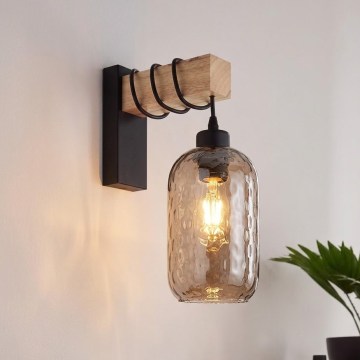 Brilagi - Aplique de parede WOOD GLASS 1xE27/60W/230V pinho/preto/castanho fumado