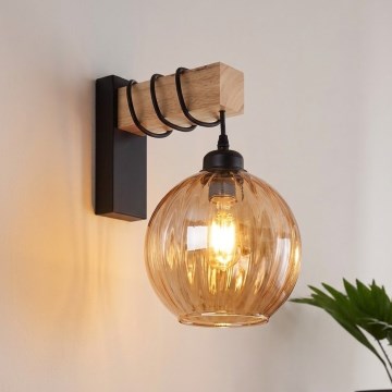 Brilagi - Aplique de parede WOOD GLASS 1xE27/60W/230V pinho/preto/castanho fumado