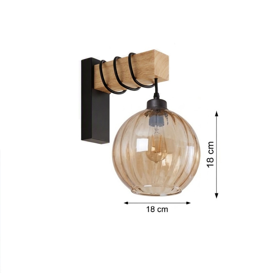 Brilagi - Aplique de parede WOOD GLASS 1xE27/60W/230V pinho/preto/castanho fumado