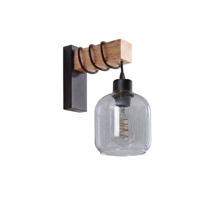 BRILAGI - Aplique de parede WOOD GLASS 1xE27/60W/230V pinho/preto/cinzento fumado