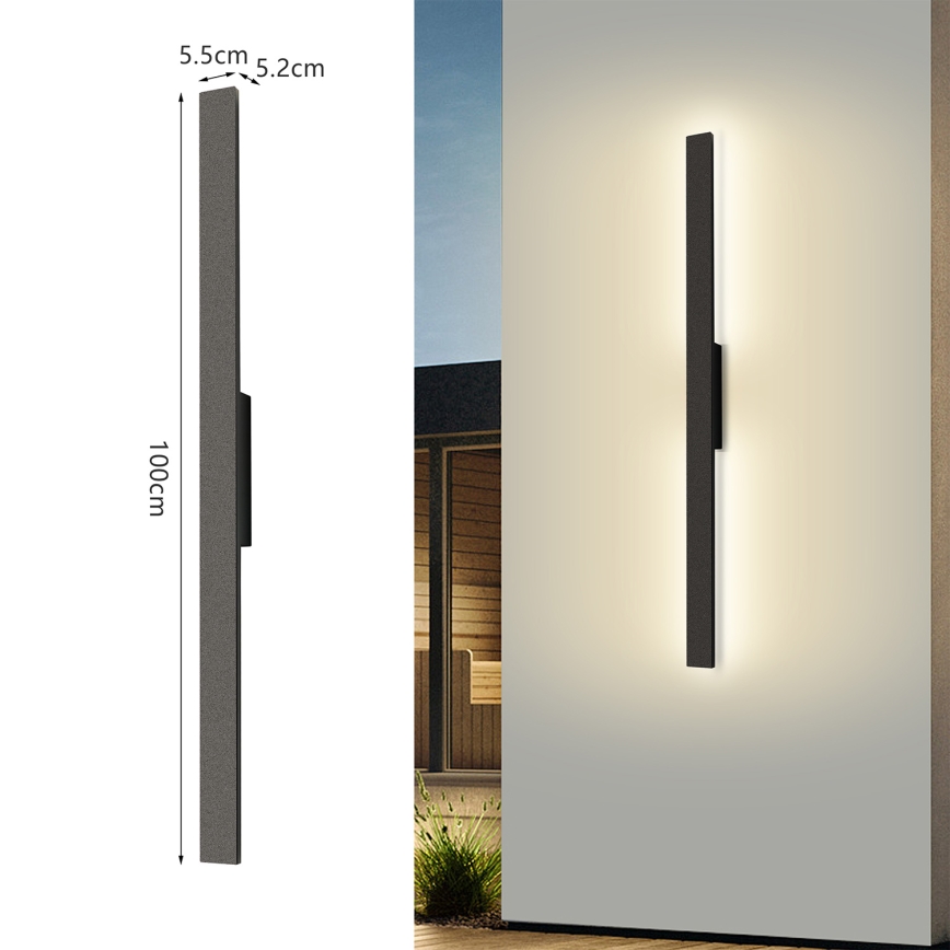 Brilagi - Arandela LED exterior LUNA LED/24W/230V 3000K IP65 100 cm preta IRC 90