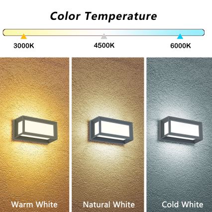 Brilagi - Aplique de parede exterior LED PARKER LED/12W/230V 3000/4500/6000K cinzento IP44