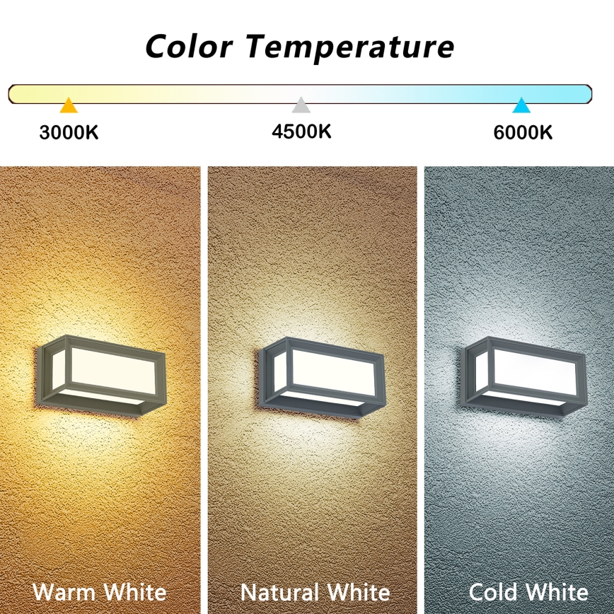 Brilagi - Aplique de parede exterior LED PARKER LED/12W/230V 3000/4500/6000K cinzento IP44