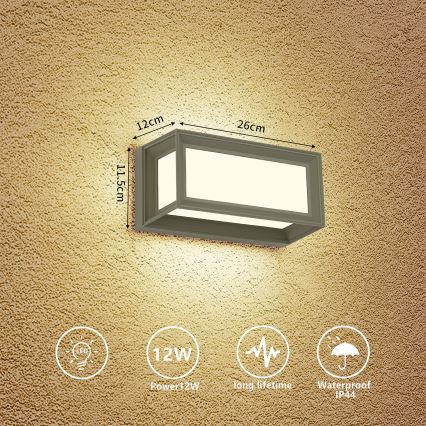 Brilagi - Aplique de parede exterior LED PARKER LED/12W/230V 3000/4500/6000K cinzento IP44