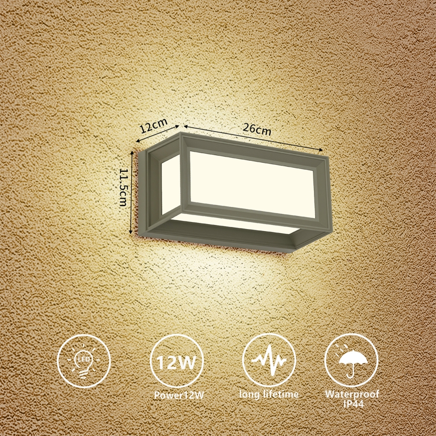 Brilagi - Aplique de parede exterior LED PARKER LED/12W/230V 3000/4500/6000K cinzento IP44