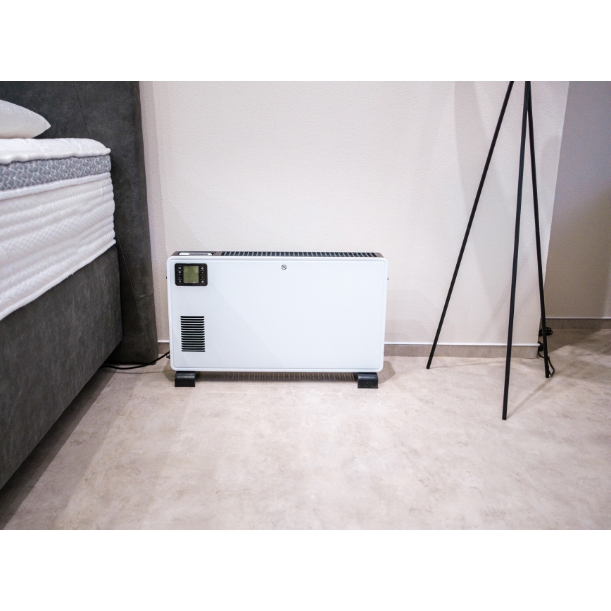 Brilagi - Aquecedor elétrico direto/convector 1000/1300/2300W LCD/temporizador/TURBO/termostato branco + controlo remoto