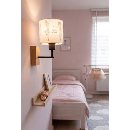 Brilagi - Aplique de parede infantil BOBO WOOD 1xE27/25W/230V carvalho/preto/branco/rosa/bailarinas