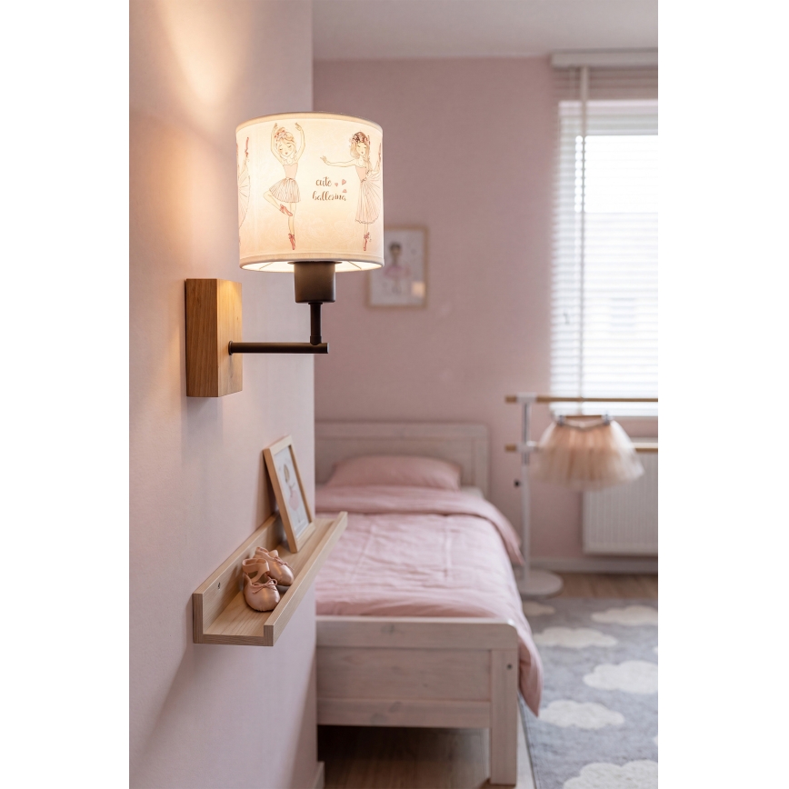 Brilagi - Aplique de parede infantil BOBO WOOD 1xE27/25W/230V carvalho/preto/branco/rosa/bailarinas