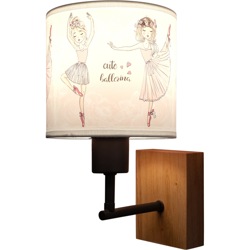 Brilagi - Aplique de parede infantil BOBO WOOD 1xE27/25W/230V carvalho/preto/branco/rosa/bailarinas