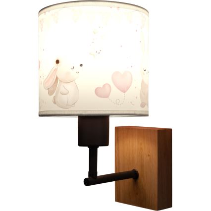 Brilagi - Candeeiro de parede infantil BOBO WOOD 1xE27/25W/230V carvalho/preto/creme/coelhinhos