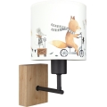 Brilagi - Arandela infantil BOBO WOOD 1xE27/25W/230V carvalho/preto/branco com motivos de animais