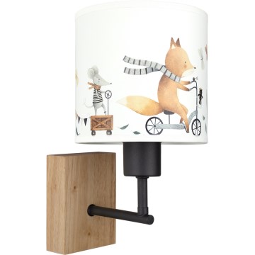 Brilagi - Arandela infantil BOBO WOOD 1xE27/25W/230V carvalho/preto/branco com motivos de animais