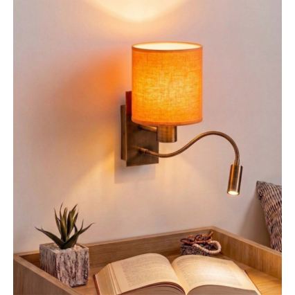 Brilagi - Aplique de parede LED flexível NUBILA 1xE27/25W/230V + LED/3W latão/laranja