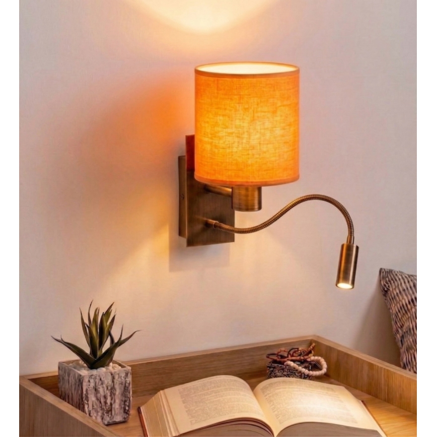 Brilagi - Aplique de parede LED flexível NUBILA 1xE27/25W/230V + LED/3W latão/laranja
