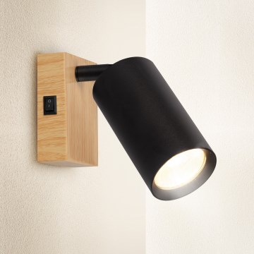 Brilagi - Arandela spot de parede com interruptor SELE 1xGU10/30W/230V preto/decor carvalho